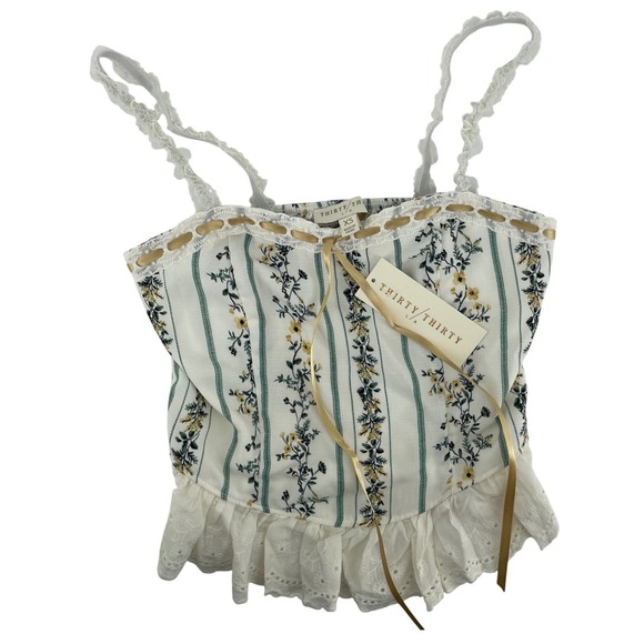 Thirty Tops - Camisole Top Womens XS White Floral Lace Cottage Country Western Kawaii Coquette